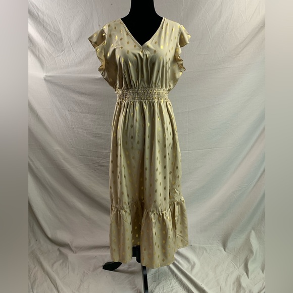 Gold Dot Print Butterfly Sleeve Split Thigh Dress - Picture 6 of 6